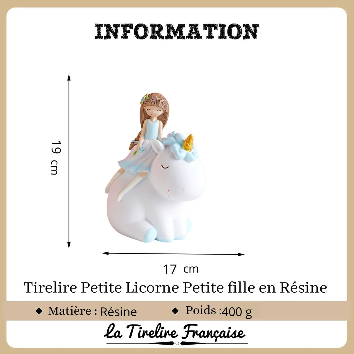 Tirelire licorne petite fille en résine