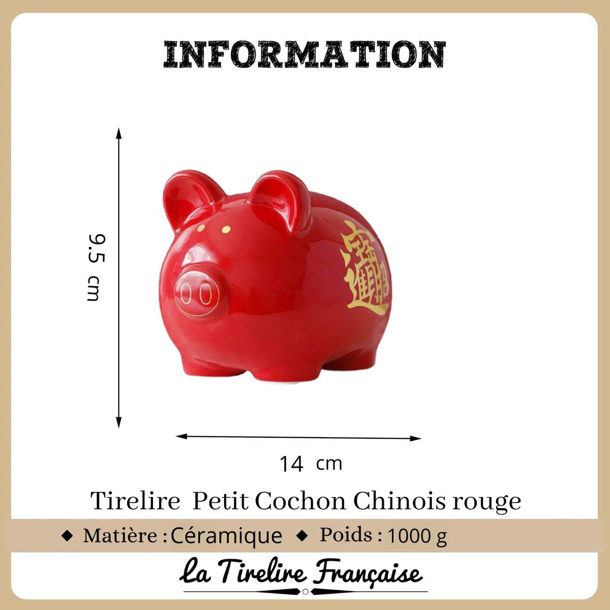 Tirelire Cochon Chinois Rouge, La Tirelire Française