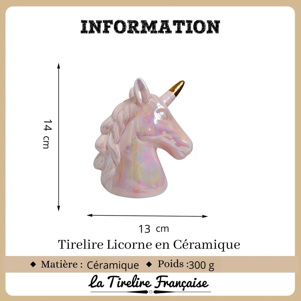 Tirelire Licorne en Céramique - Couleurs doré, argent et blanc