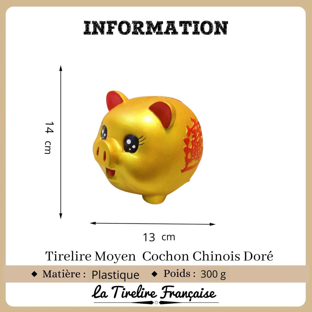 Tirelire Cochon Doré Chinois Porte Bonheur Long 14 cm Top Qualite 26241
